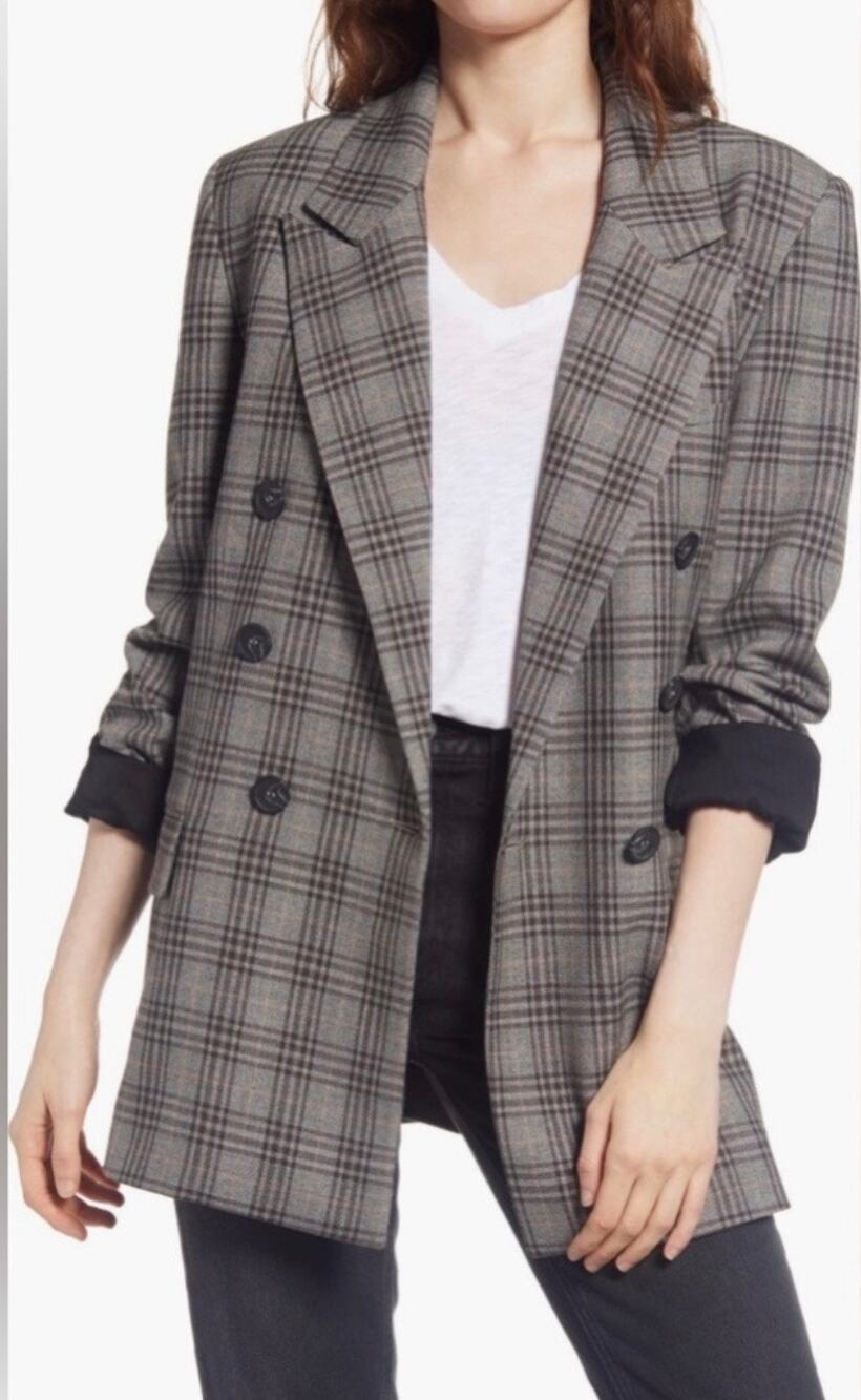 Free People Ashby Plaid Oversized Blazer Double-Breasted Jacket Office Siren S